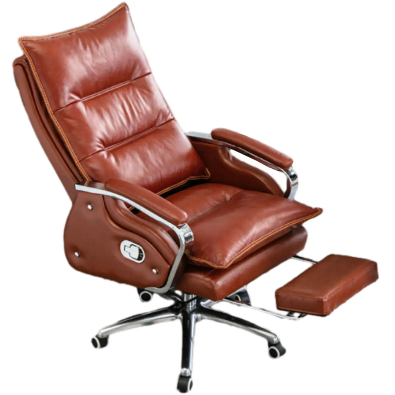 Executive Reddish Brown Leather Reclining Office Chair Image - 7 | homeyfad