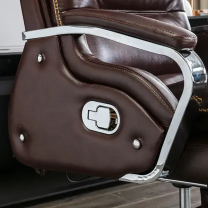 Executive Reddish Brown Leather Reclining Office Chair Image - 8