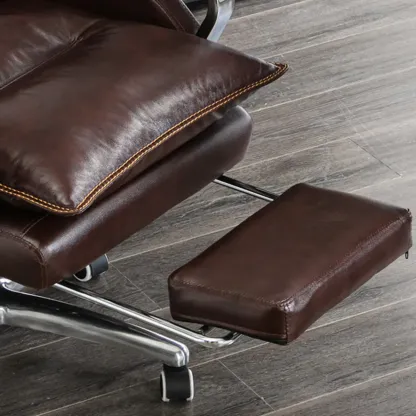 Executive Reddish Brown Leather Reclining Office Chair Image - 9