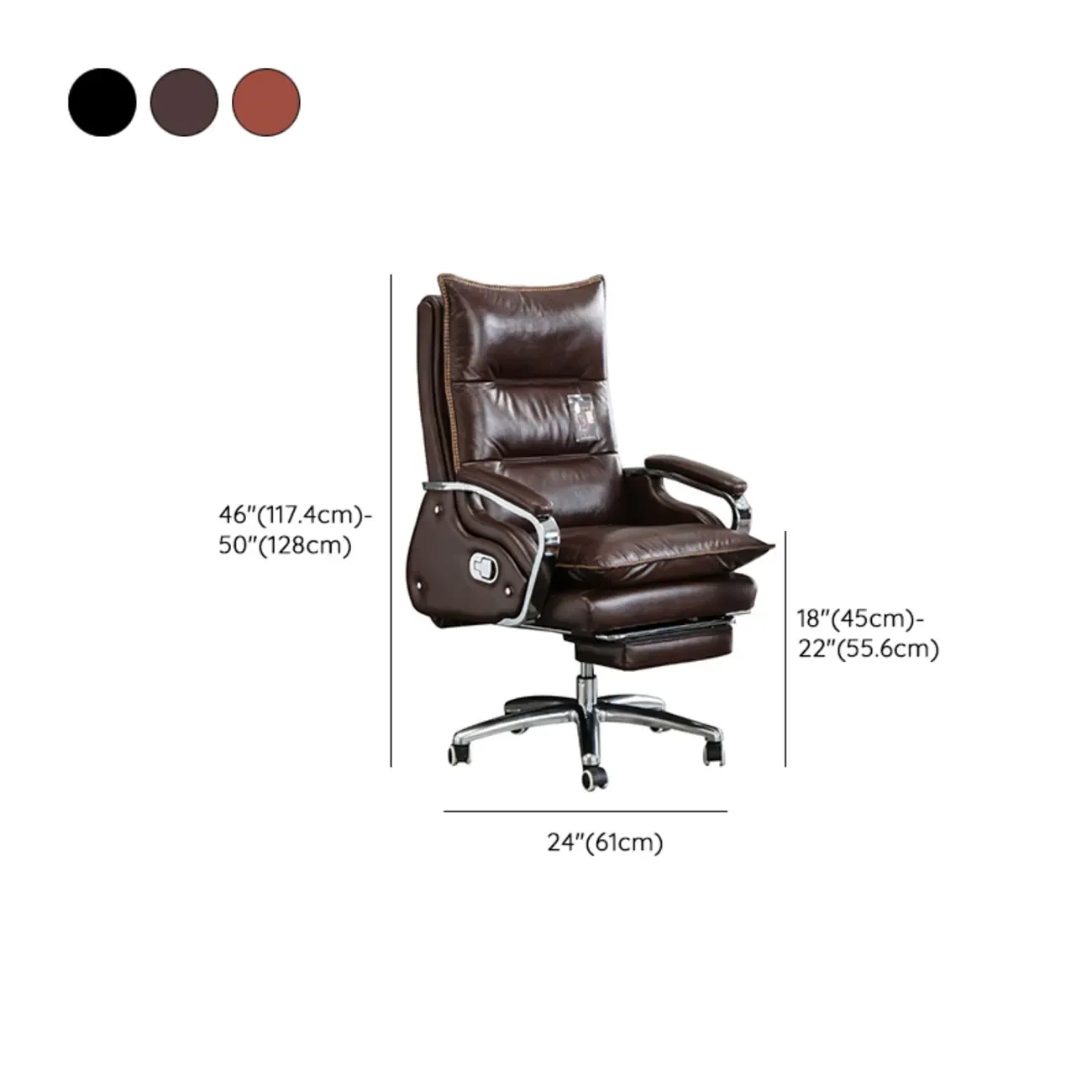 Executive Reddish Brown Leather Reclining Office Chair #size