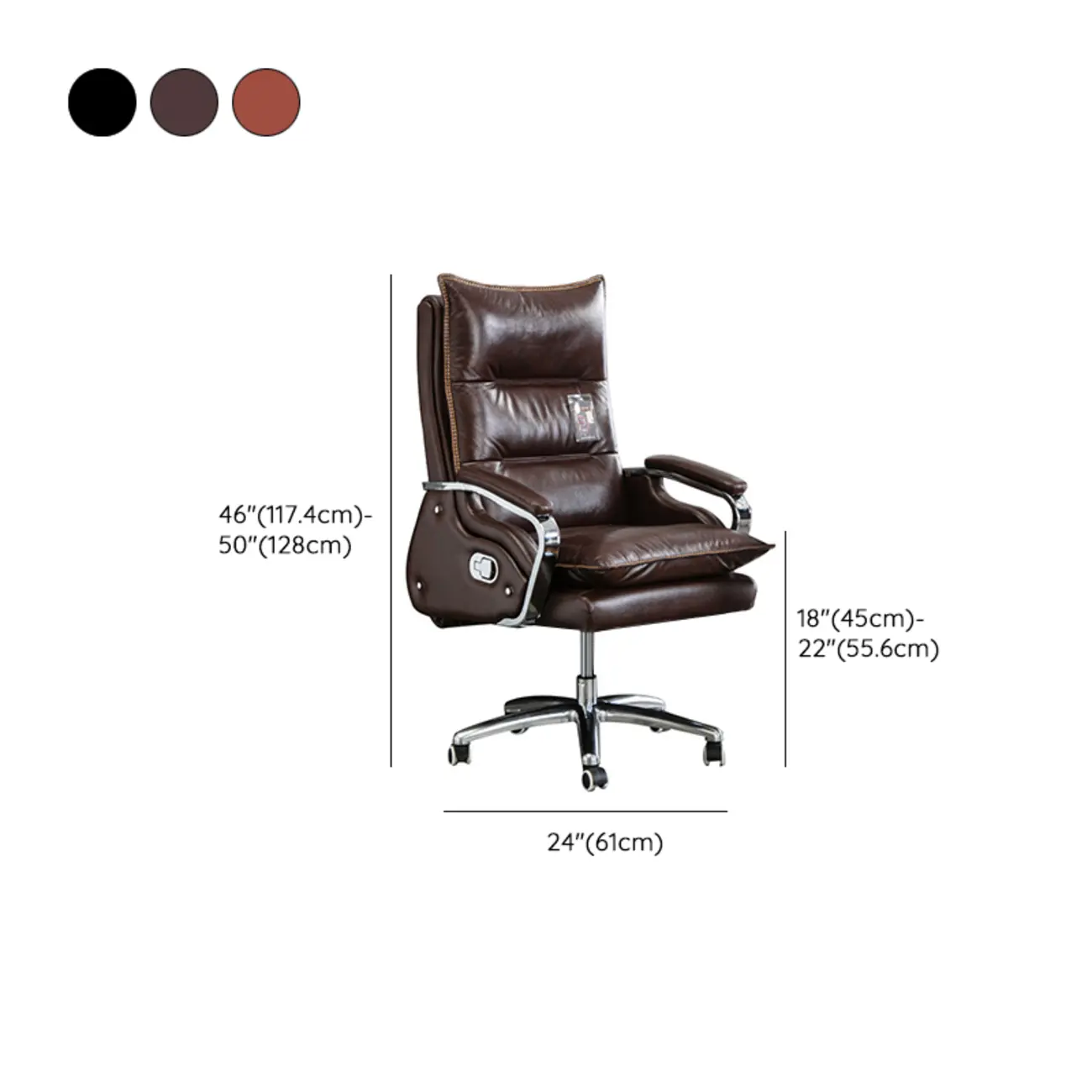 Executive Reddish Brown Leather Reclining Office Chair Image - 13 | homeyfad