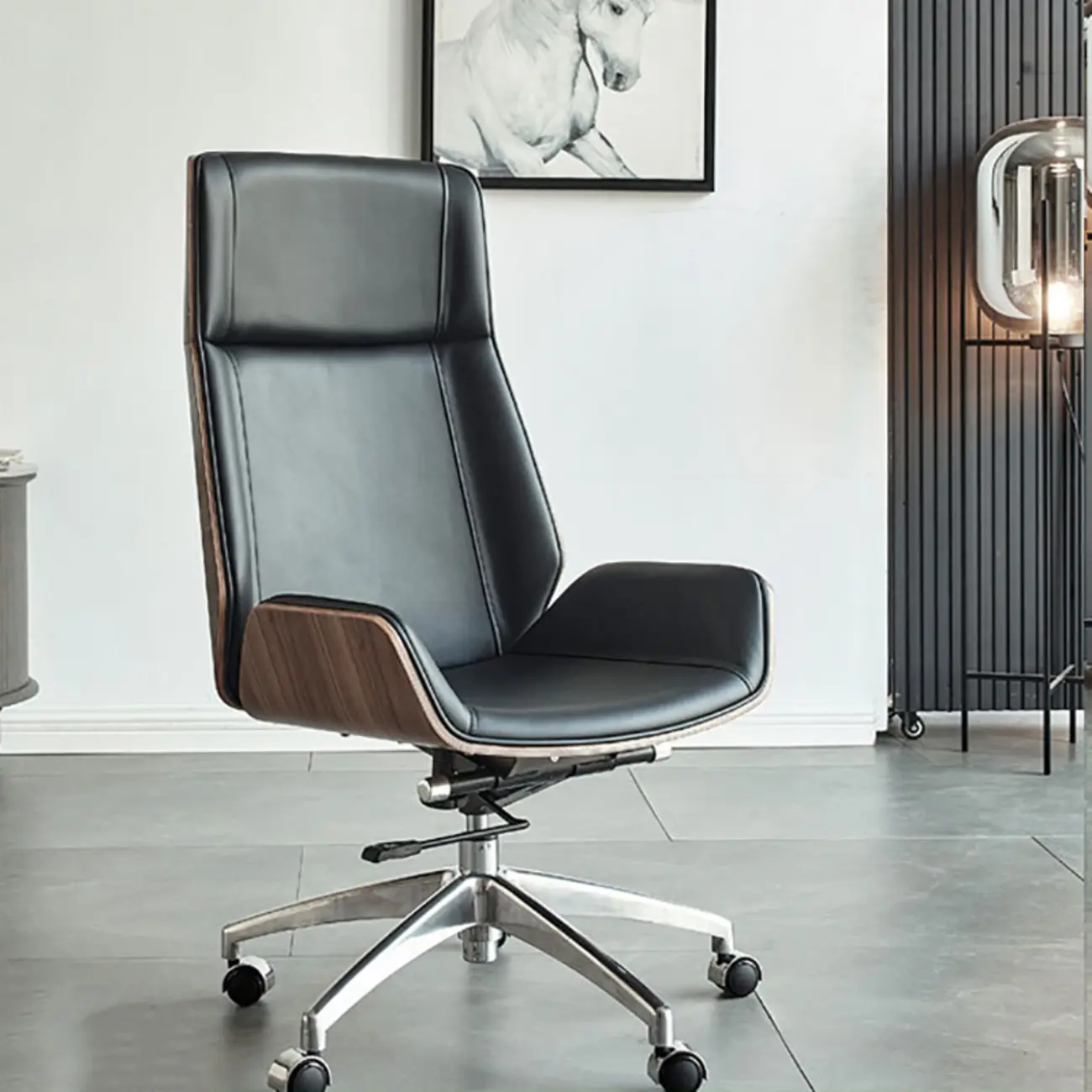 High-Back Black Leather Adjustable Swivel Office Chair Image - 3 | homeyfad