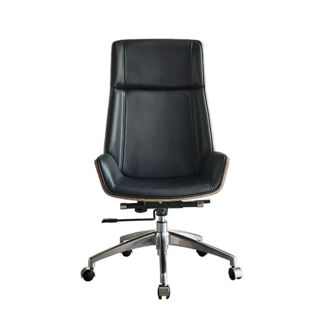 High-Back Black Leather Adjustable Swivel Office Chair Image - 11