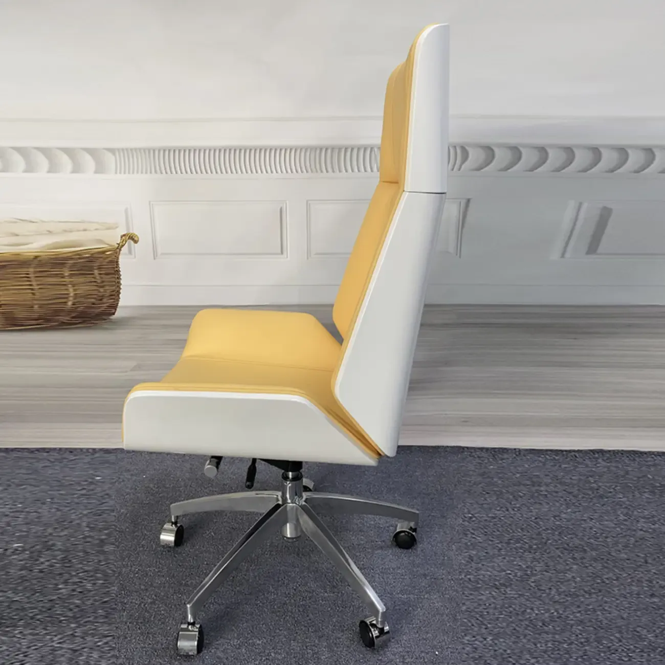 High-Back Black Leather Adjustable Swivel Office Chair Image - 8