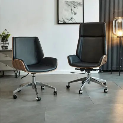 High-Back Black Leather Adjustable Swivel Office Chair Image - 7