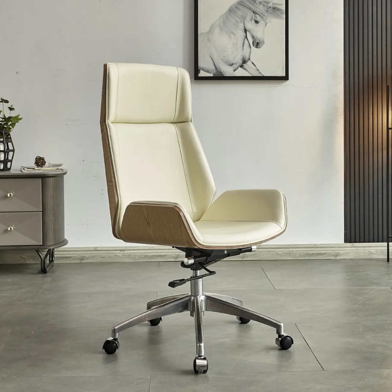 High-Back Black Leather Adjustable Swivel Office Chair Image - 6 | homeyfad