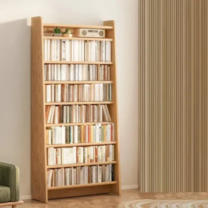 Natural Narrow Multi-Layer Open Back Wooden Bookshelf Image - 1
