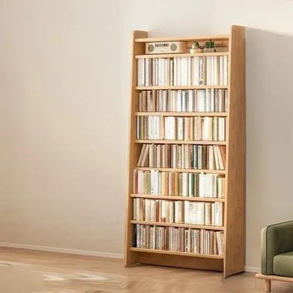 Natural Narrow Multi-Layer Open Back Wooden Bookshelf Image - 2