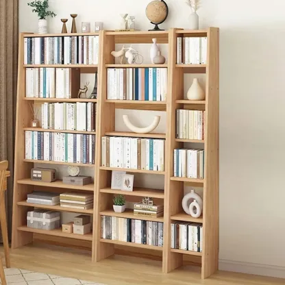 Natural Narrow Multi-Layer Open Back Wooden Bookshelf Image - 6