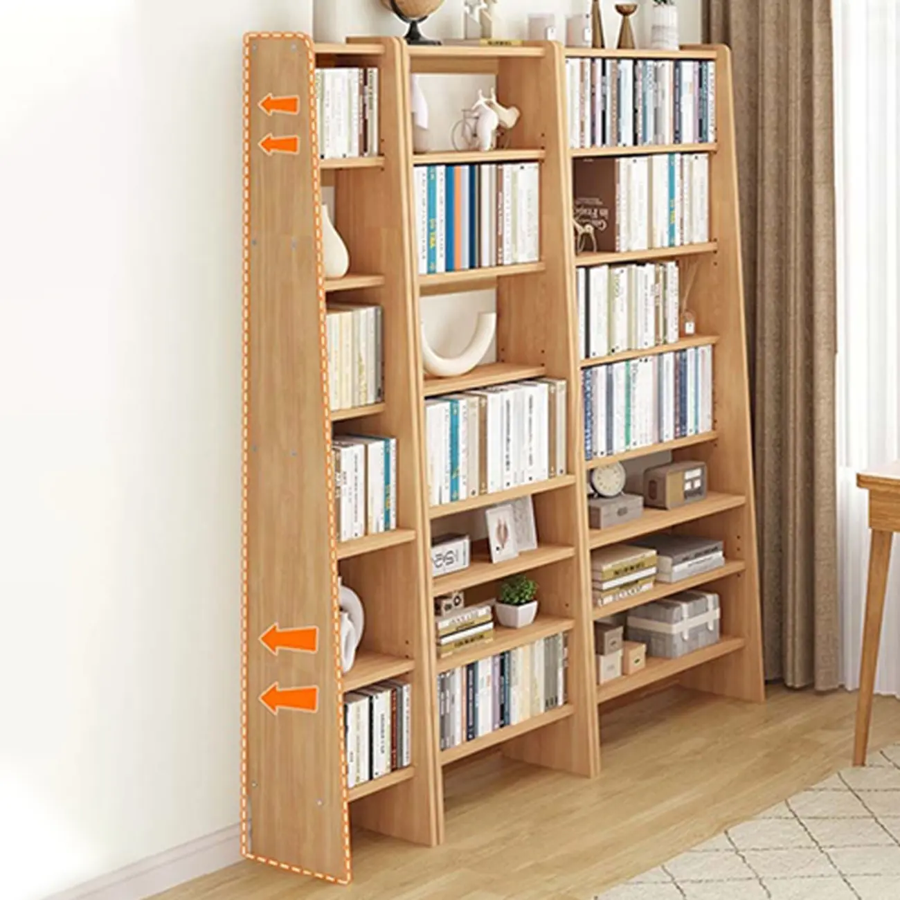 Natural Narrow Multi-Layer Open Back Wooden Bookshelf Image - 8 | homeyfad