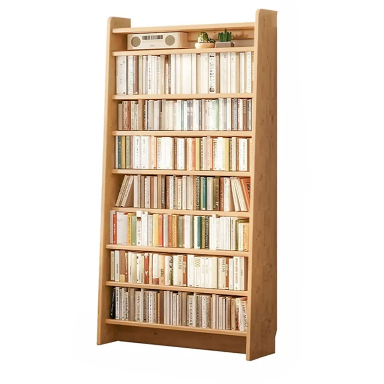 Natural Narrow Multi-Layer Open Back Wooden Bookshelf Image - 14 | homeyfad