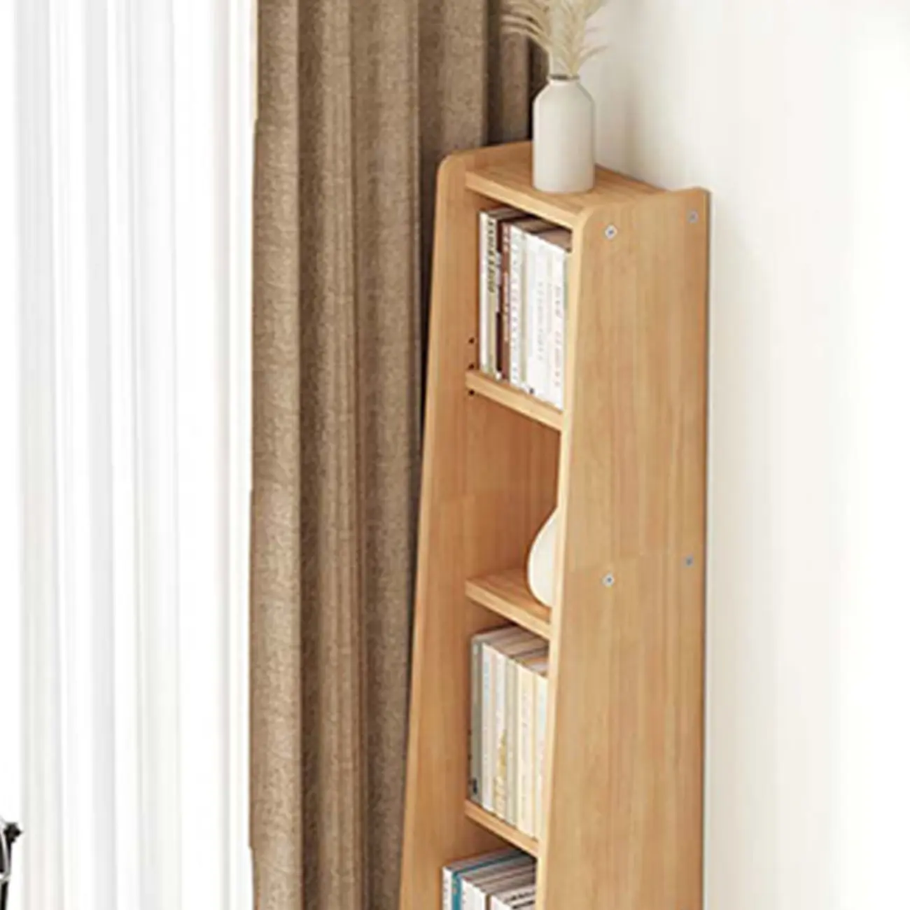 Natural Narrow Multi-Layer Open Back Wooden Bookshelf Image - 12 | homeyfad