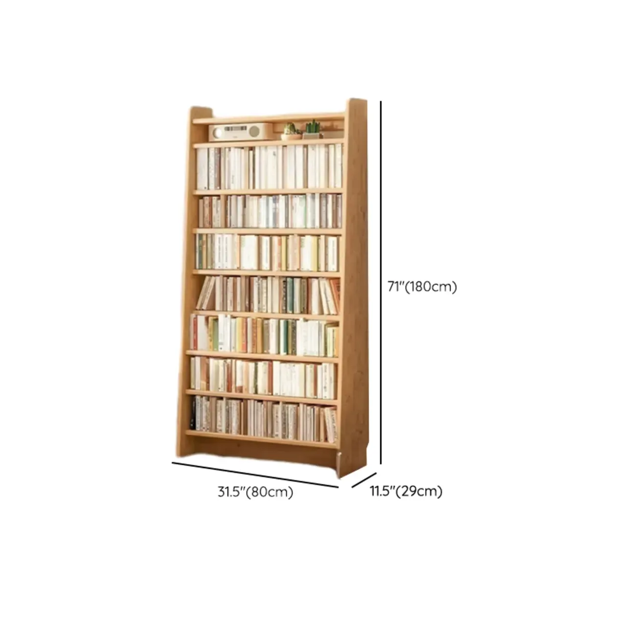Natural Narrow Multi-Layer Open Back Wooden Bookshelf Image - 15