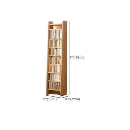 Natural Narrow Multi-Layer Open Back Wooden Bookshelf Image - 16