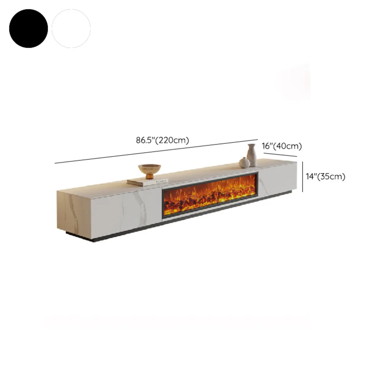 Contemporary Stone TV Stand with Fireplace & Drawers for Home Image - 15 | homeyfad