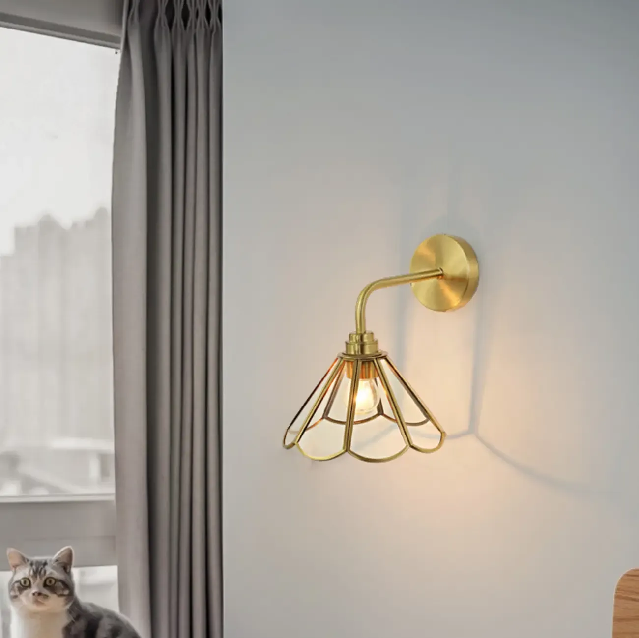 Modern Brass Geometric Glass Wall Light for Living Room Image - 1