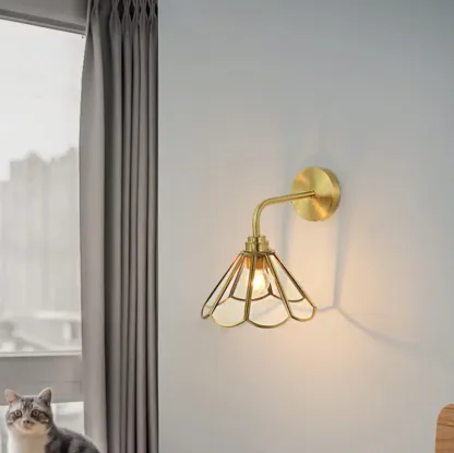 Modern Brass Geometric Glass Wall Light for Living Room Image - 1