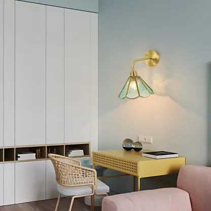 Modern Brass Geometric Glass Wall Light for Living Room Image - 2