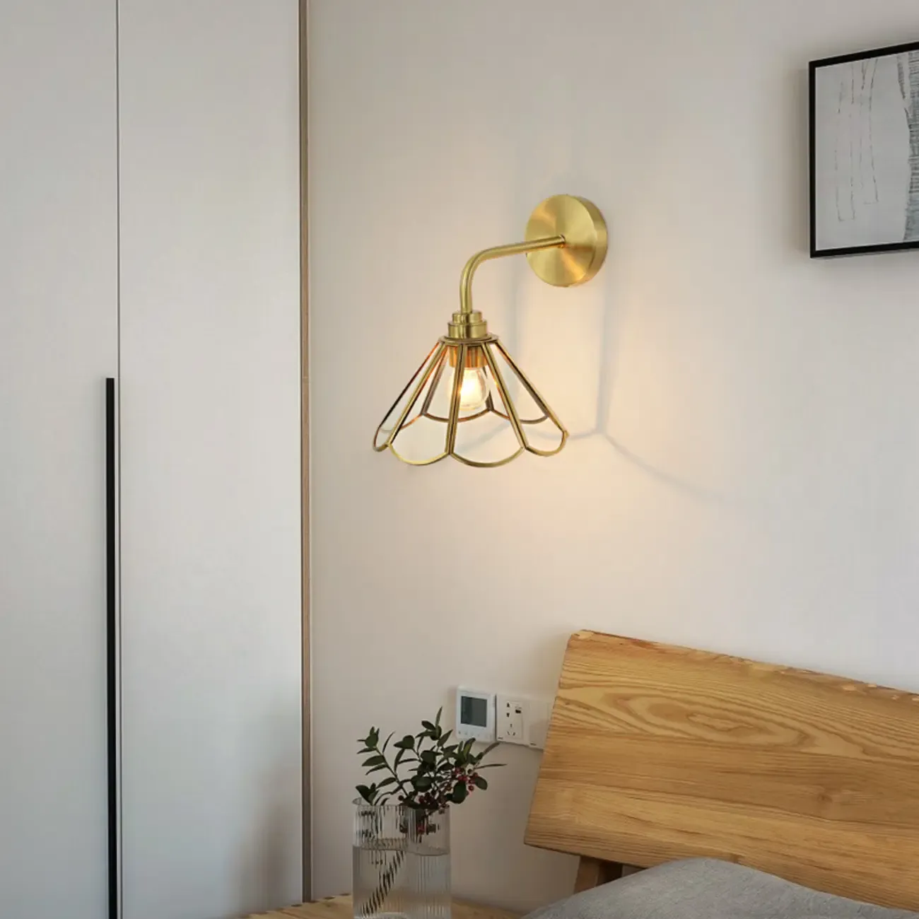 Modern Brass Geometric Glass Wall Light for Living Room Image - 7