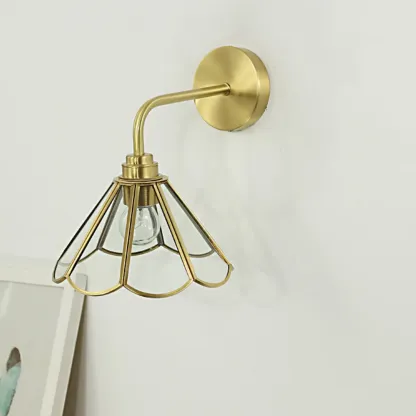 Modern Brass Geometric Glass Wall Light for Living Room Image - 14