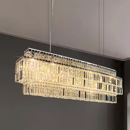 Modern Rectangle 2-Tier Crystal Pendant Light for Kitchen Island Image - 2