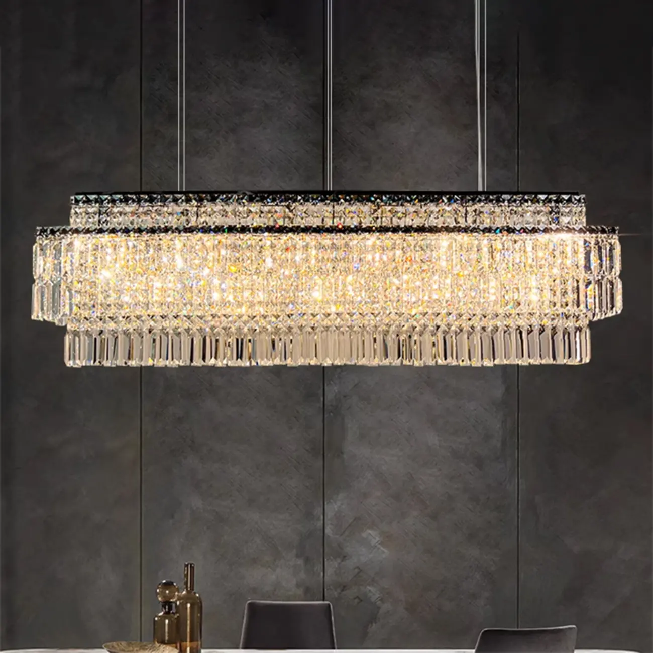 Modern Rectangle 2-Tier Crystal Pendant Light for Kitchen Island Image - 4 | homeyfad