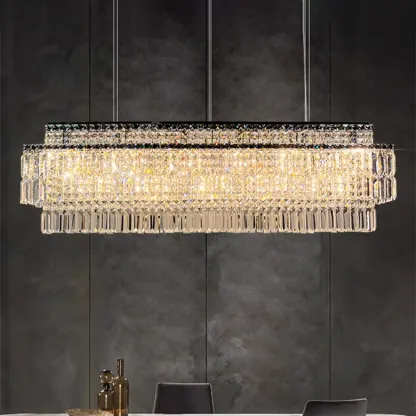 Modern Rectangle 2-Tier Crystal Pendant Light for Kitchen Island Image - 4