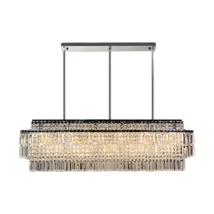 Modern Rectangle 2-Tier Crystal Pendant Light for Kitchen Island Image - 5