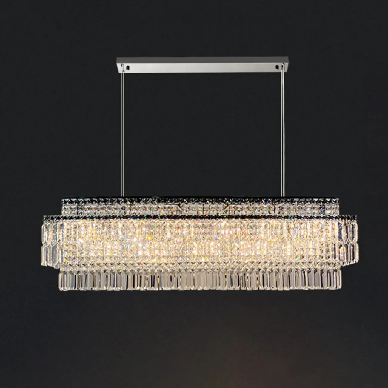 Modern Rectangle 2-Tier Crystal Pendant Light for Kitchen Island Image - 6