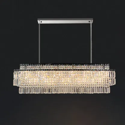 Modern Rectangle 2-Tier Crystal Pendant Light for Kitchen Island Image - 6