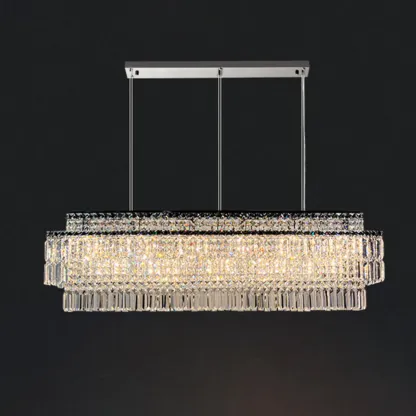 Modern Rectangle 2-Tier Crystal Pendant Light for Kitchen Island Image - 7