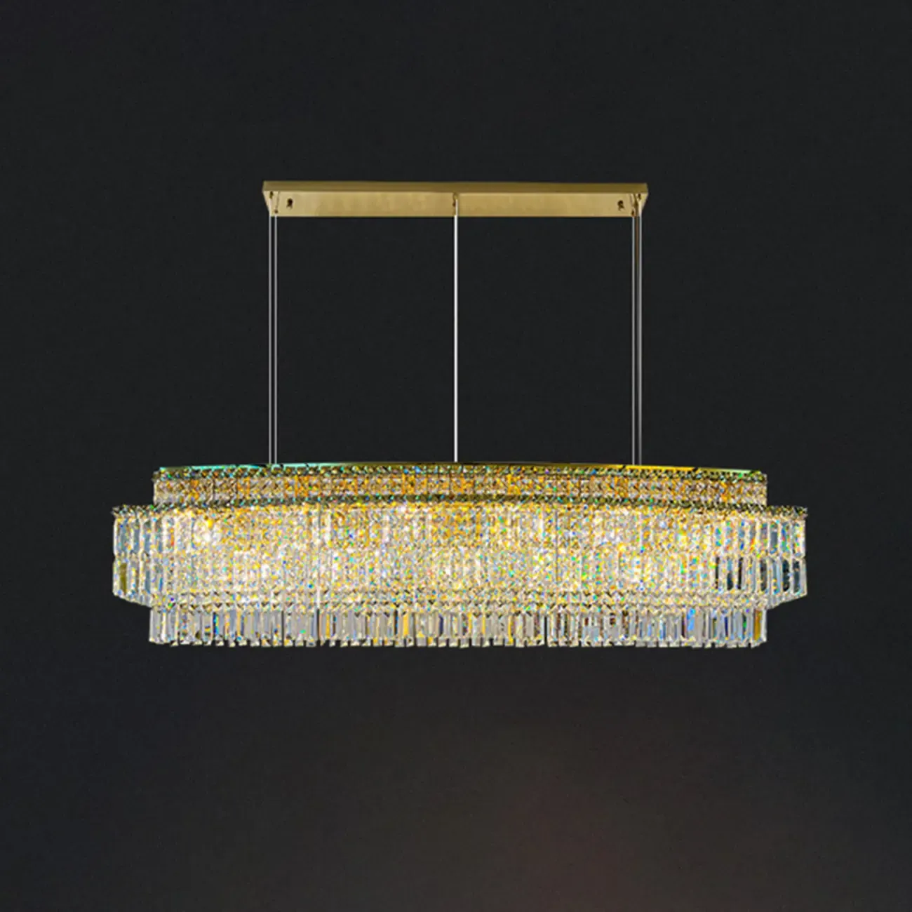 Modern Rectangle 2-Tier Crystal Pendant Light for Kitchen Island Image - 8