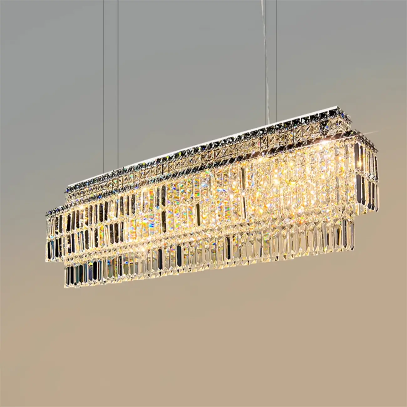 Modern Rectangle 2-Tier Crystal Pendant Light for Kitchen Island Image - 9 | homeyfad