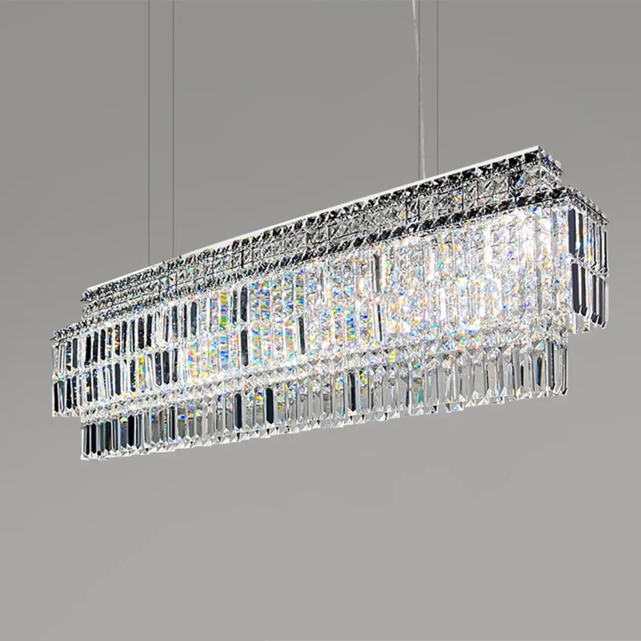 Modern Rectangle 2-Tier Crystal Pendant Light for Kitchen Island Image - 10