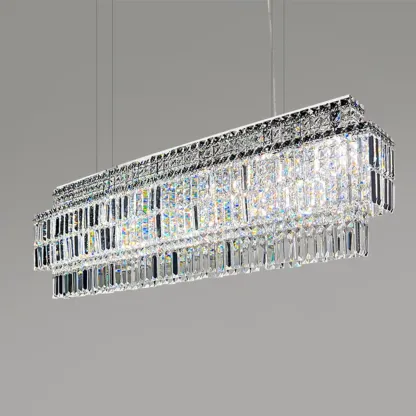 Modern Rectangle 2-Tier Crystal Pendant Light for Kitchen Island Image - 10