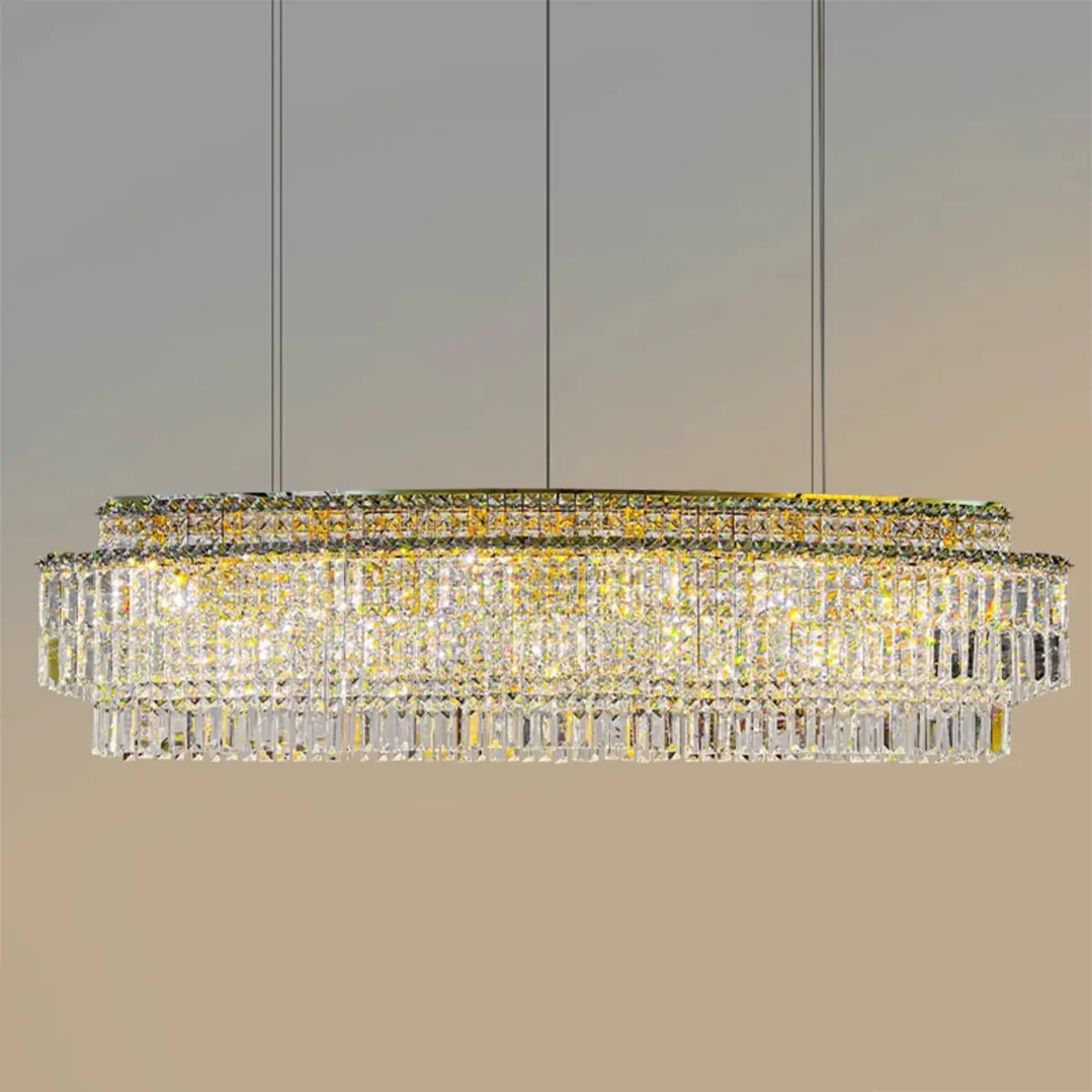 Modern Rectangle 2-Tier Crystal Pendant Light for Kitchen Island Image - 11 | homeyfad