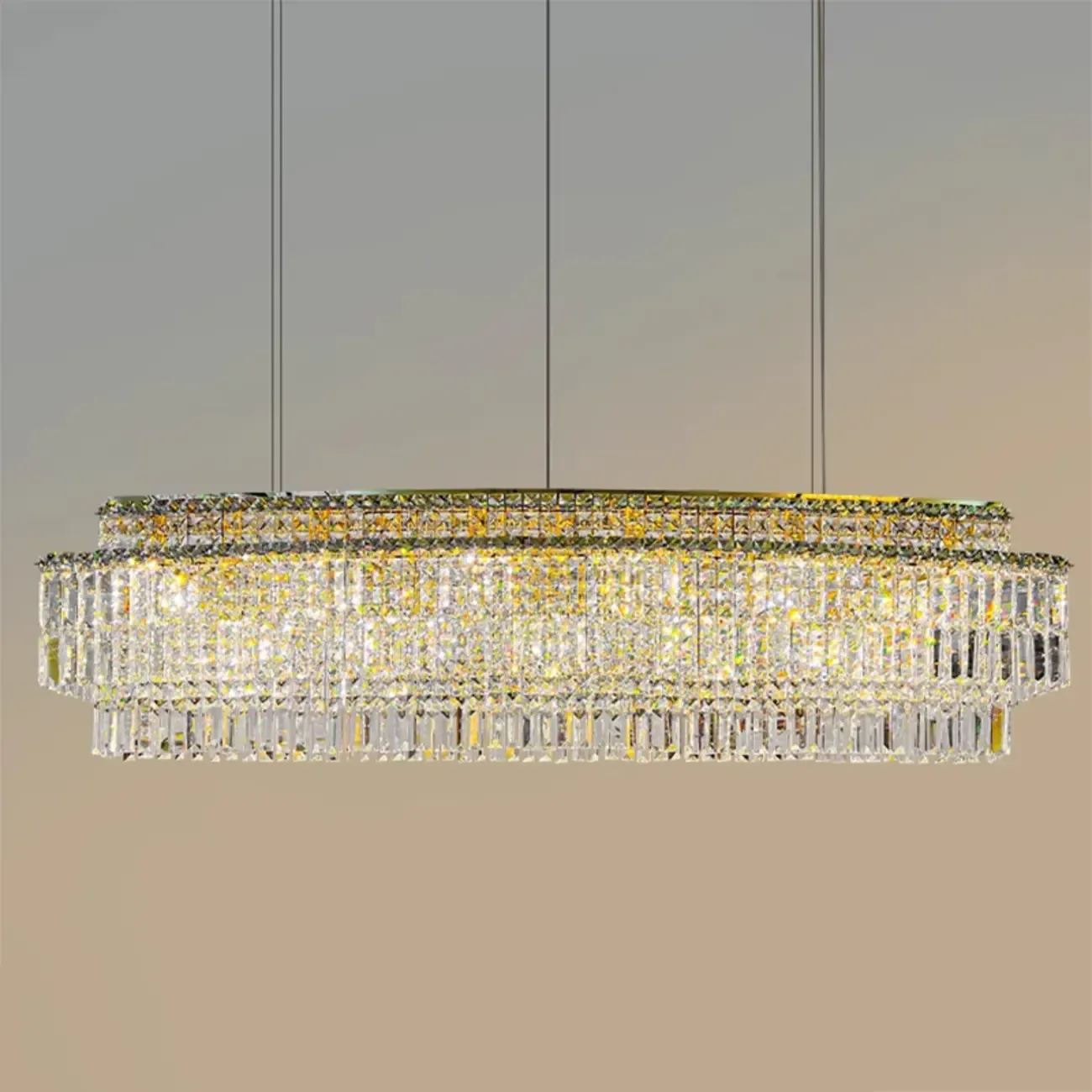 Modern Rectangle 2-Tier Crystal Pendant Light for Kitchen Island Image - 11