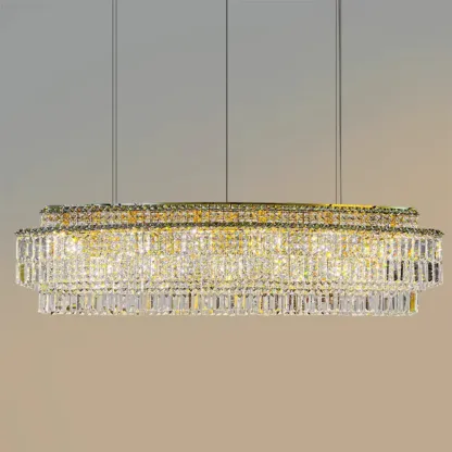 Modern Rectangle 2-Tier Crystal Pendant Light for Kitchen Island Image - 11
