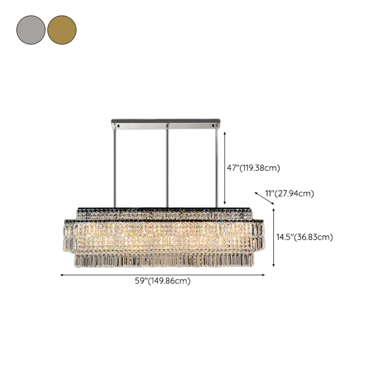 Modern Rectangle 2-Tier Crystal Pendant Light for Kitchen Island #size | homeyfad