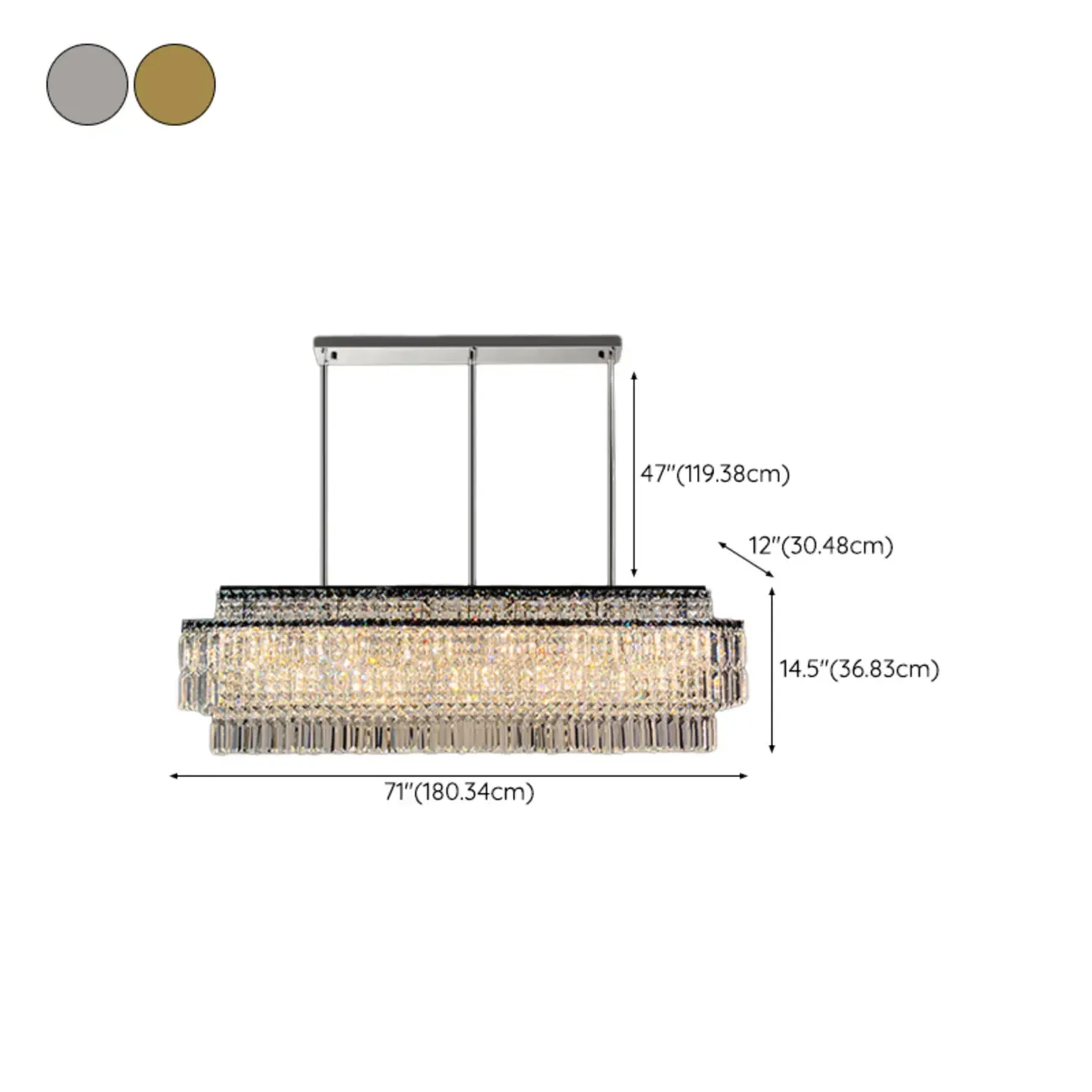 Modern Rectangle 2-Tier Crystal Pendant Light for Kitchen Island Image - 15