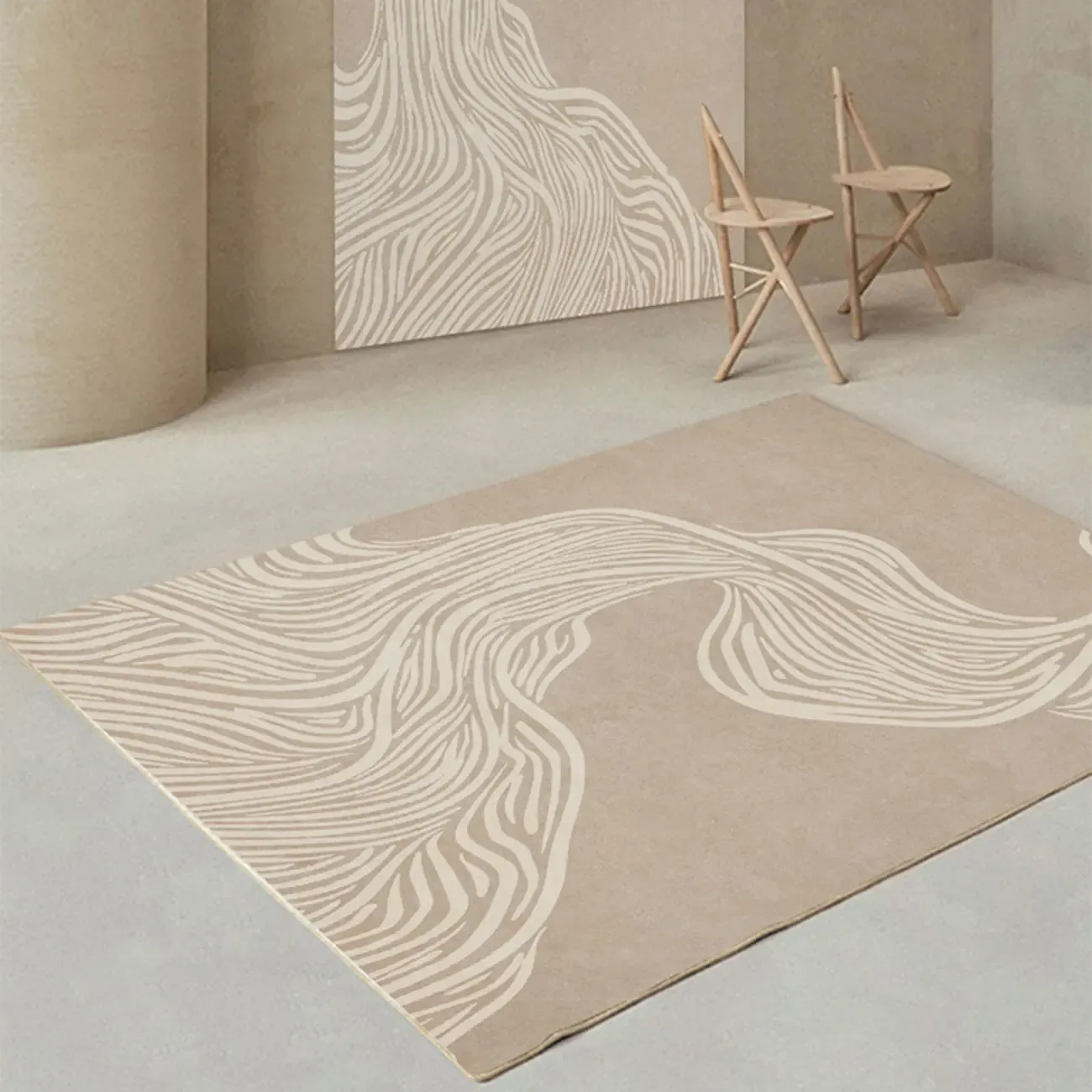 Contemporary Anti-Slip Polyester Striped Rectangle Area Rug Image - 5