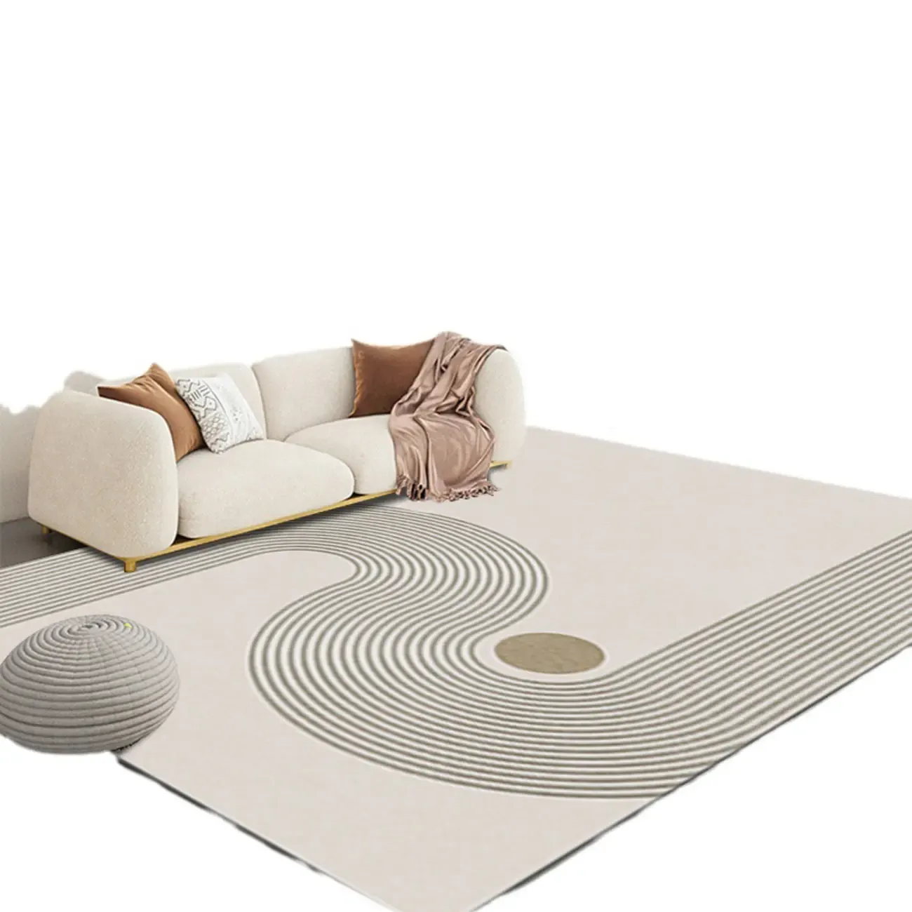 Contemporary Anti-Slip Polyester Striped Rectangle Area Rug Image - 9