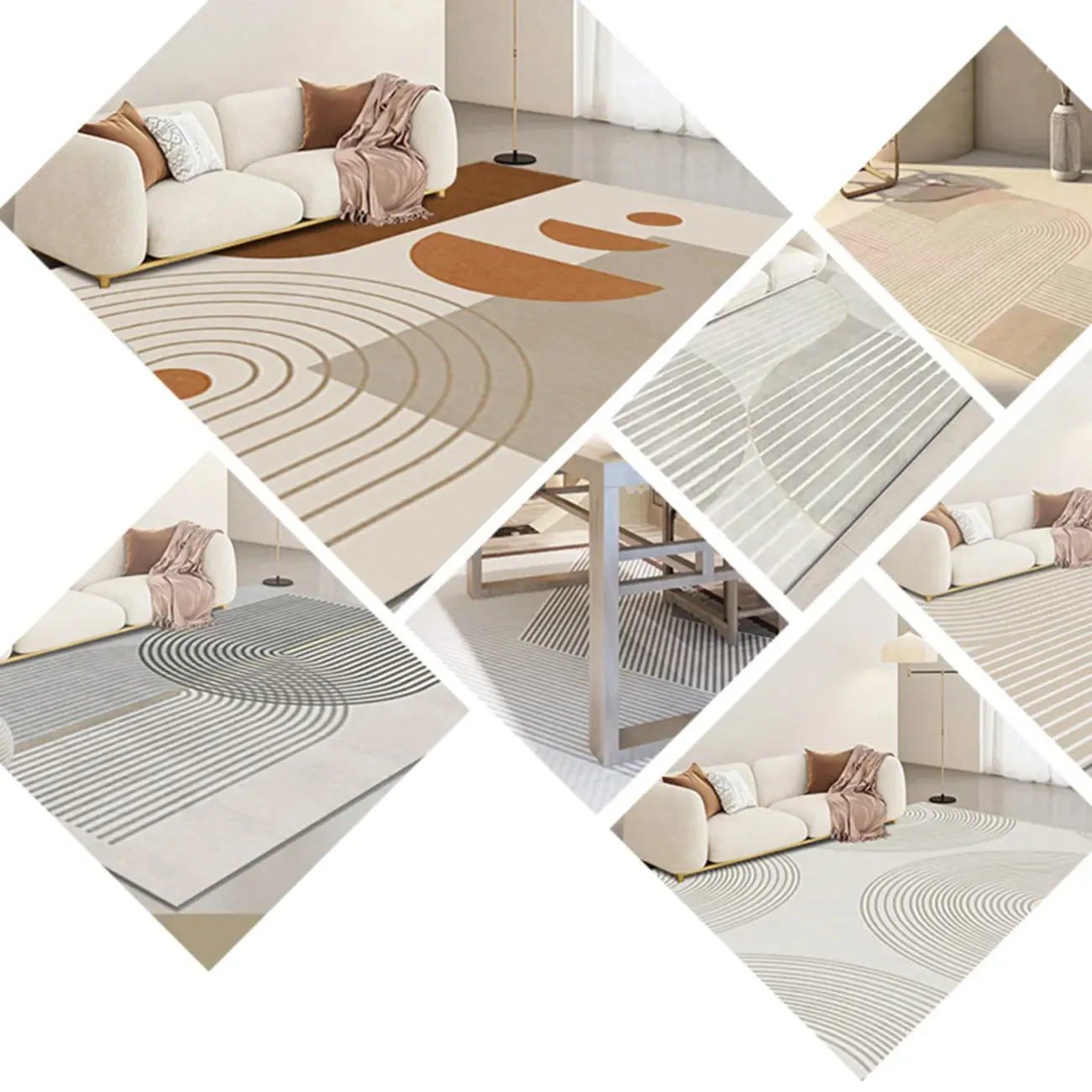 Contemporary Anti-Slip Polyester Striped Rectangle Area Rug Image - 10