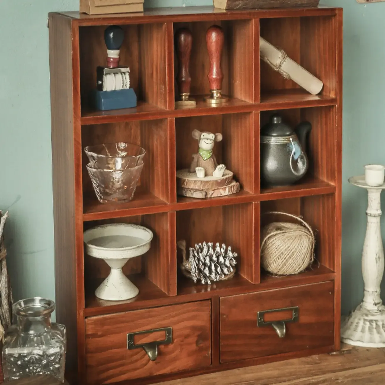 Elegant Freestanding Wooden Display Cabinet with Drawers Image - 1