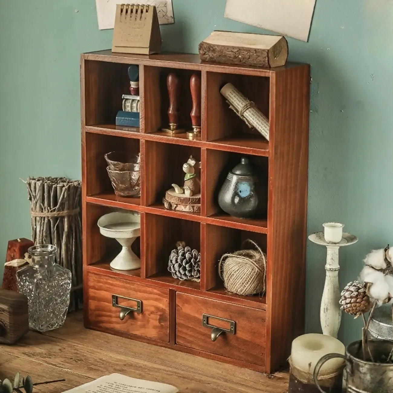 Elegant Freestanding Wooden Display Cabinet with Drawers | HomeyFad