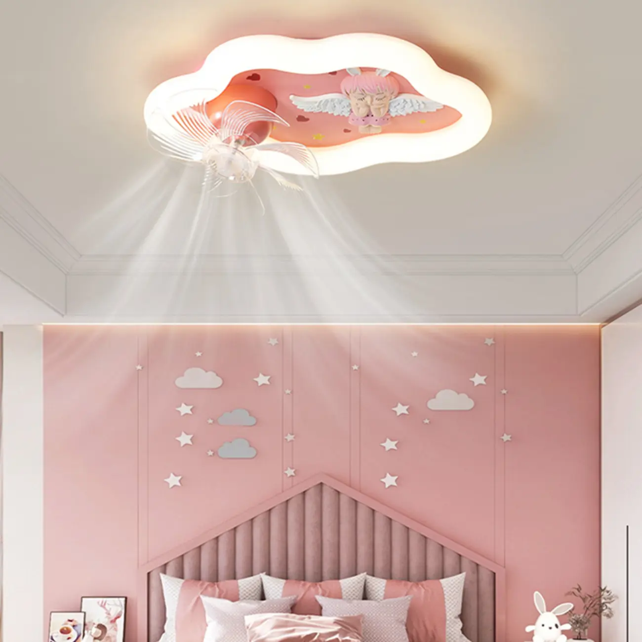 Pink Kids Room Ceiling Fan with Remote LED Light Image - 1 | homeyfad