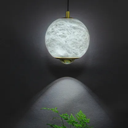 Modern Gold Globe Alabaster Kitchen Pendant Lighting Image - 16