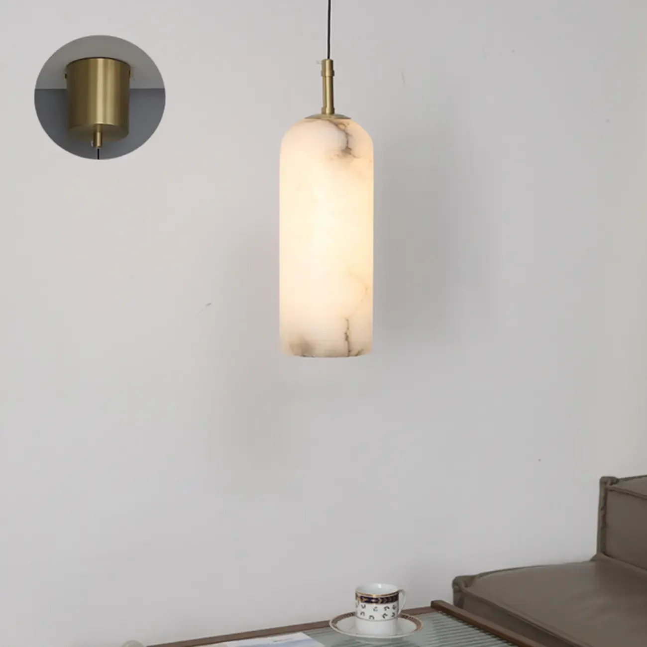 Modern Gold Globe Alabaster Kitchen Pendant Lighting Image - 13