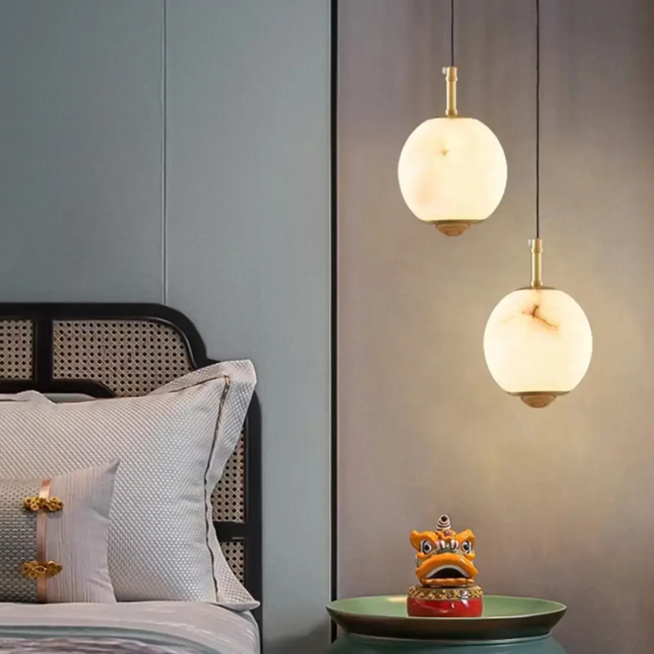 Modern Gold Globe Alabaster Kitchen Pendant Lighting Image - 1