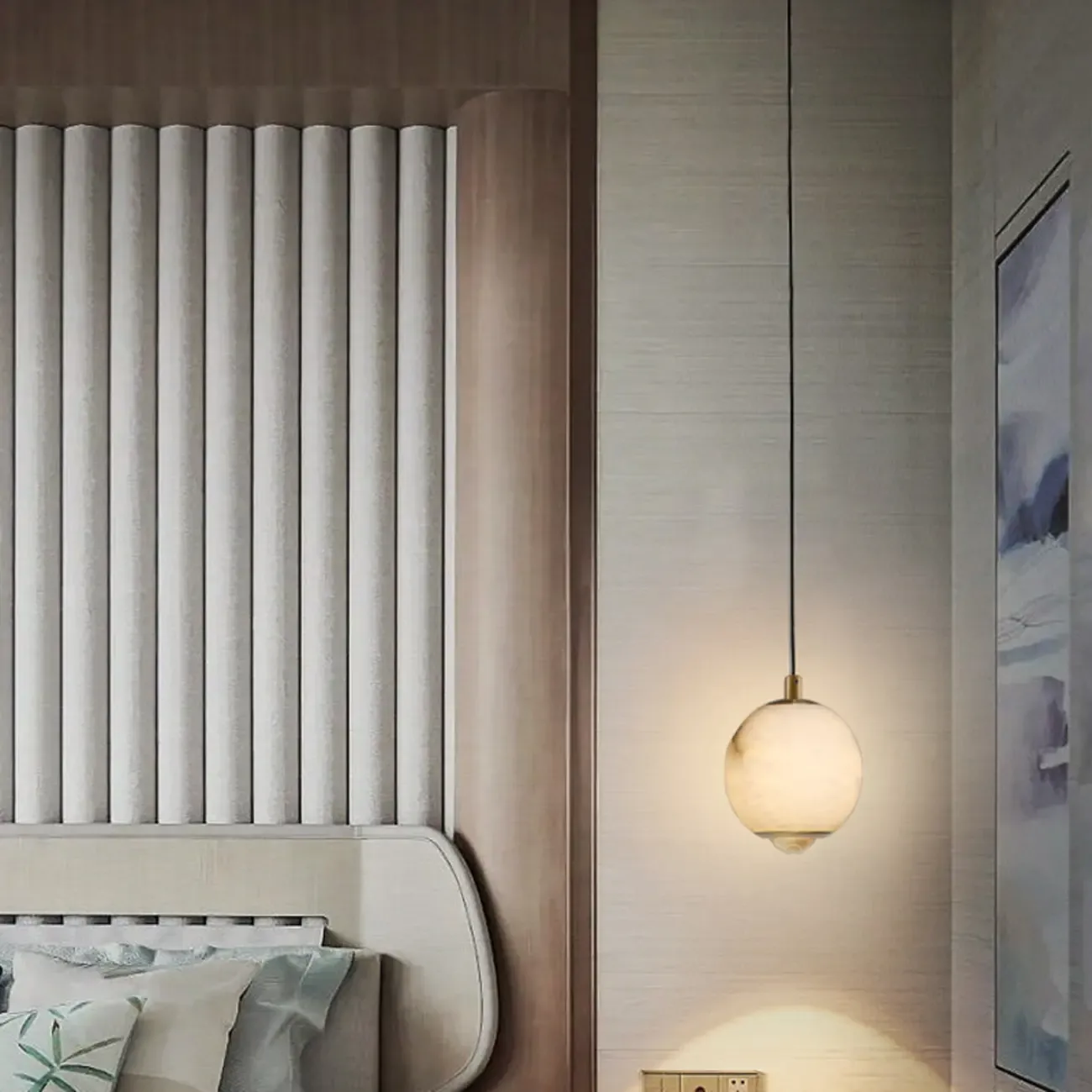 Modern Gold Globe Alabaster Kitchen Pendant Lighting Image - 6